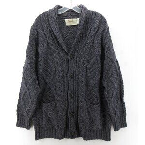 Aran Sweater Market Medium Merino Wool Cardigan Shawl Fisherman Cable